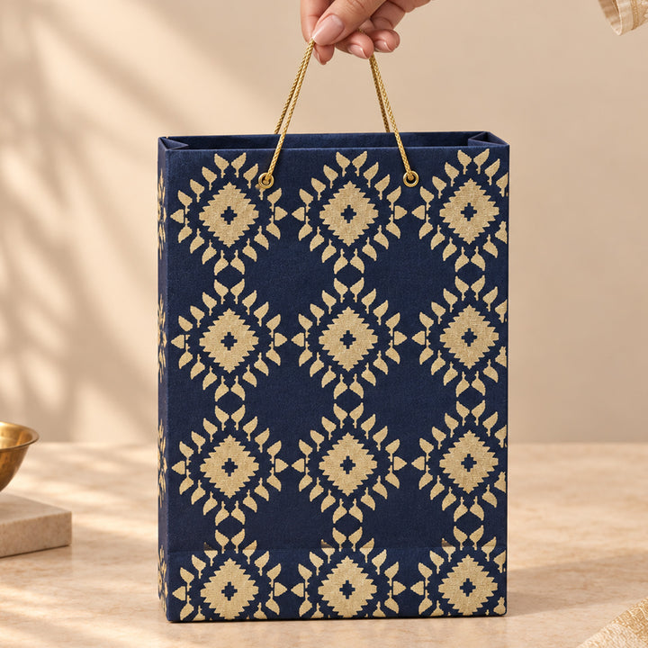 "Box Jamdani" Handmade Golden Screen Printed Small Paper Bag For Festive Gifting
