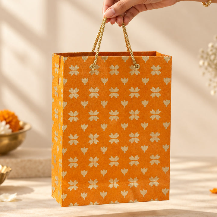 "Butterfly Clover" Handmade Golden Screen Printed Small Paper Bag For Festive Gifting