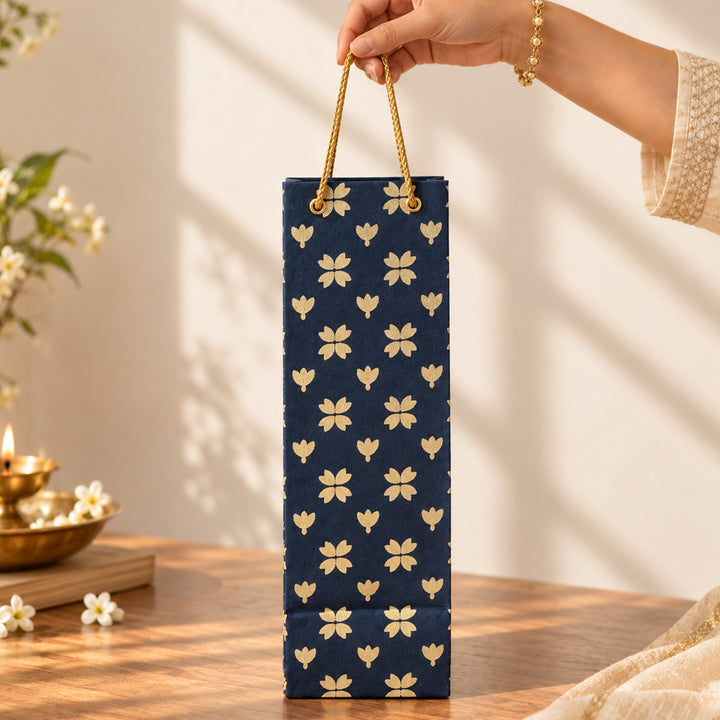 "Butterfly Clover" Handmade Golden Screen Printed Bottle Paper Bag For Festive Gifting