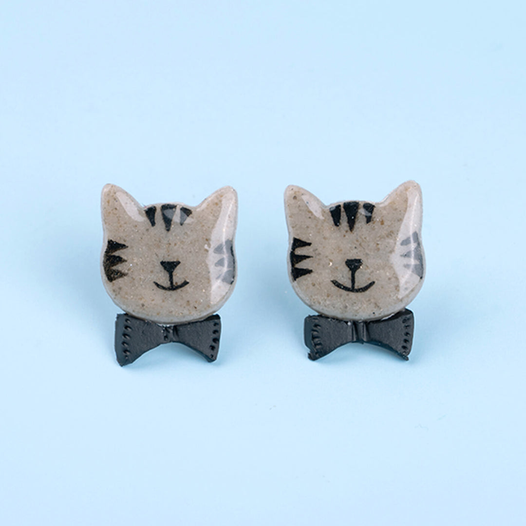 Handmade Clay Mr. Cosmo Cat Stud Earrings