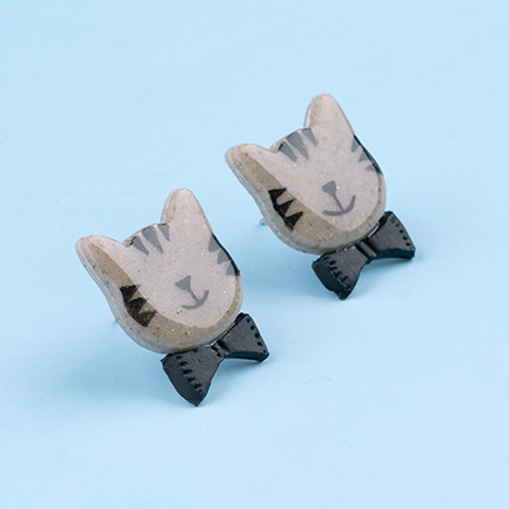 Handmade Clay Mr. Cosmo Cat Stud Earrings