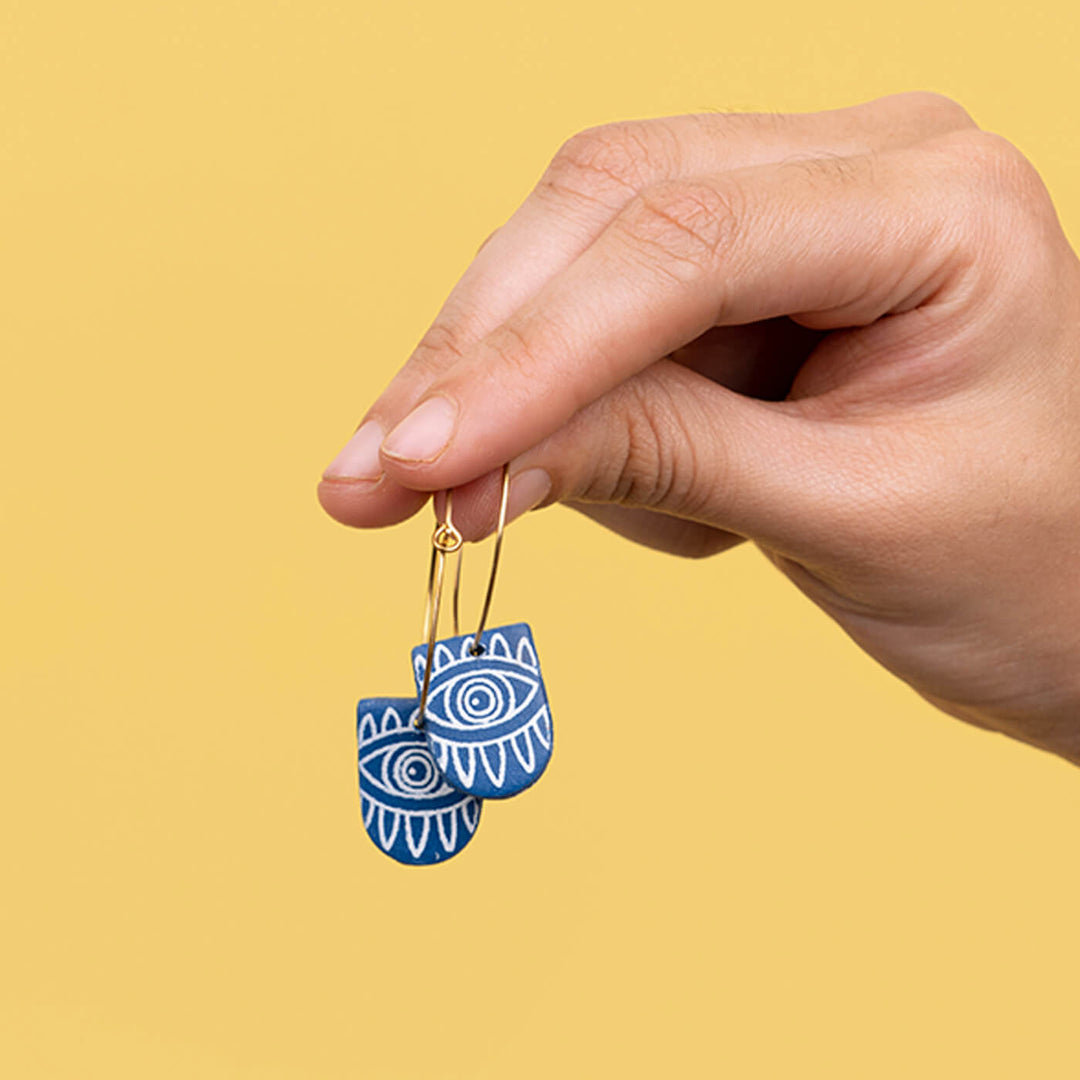 Handmade Clay Evil Eye Hoop Earrings