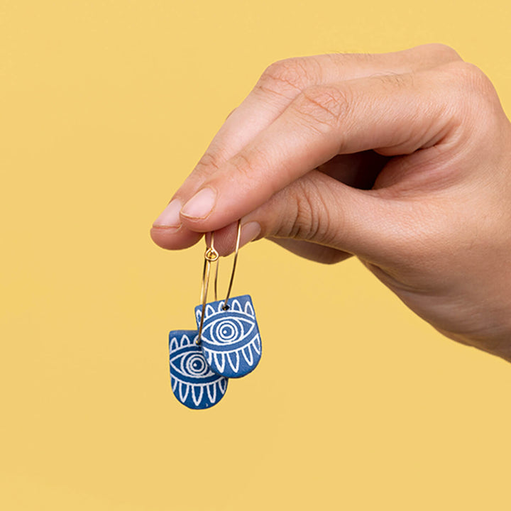 Handmade Clay Evil Eye Hoop Earrings