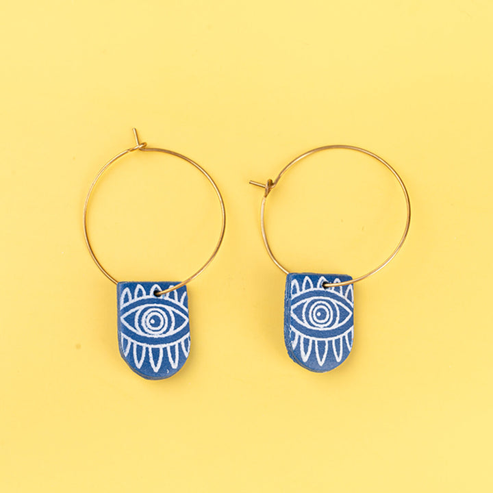 Handmade Clay Evil Eye Hoop Earrings