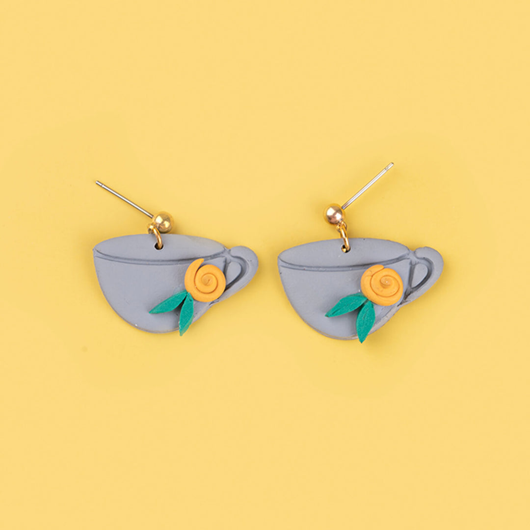 Handmade Clay Tea Cup Dangler Earrings