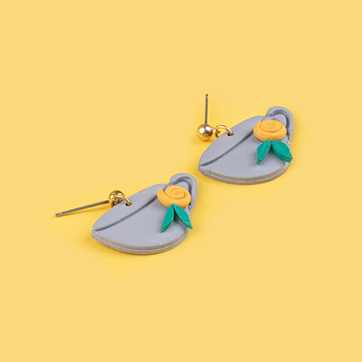 Handmade Clay Tea Cup Dangler Earrings