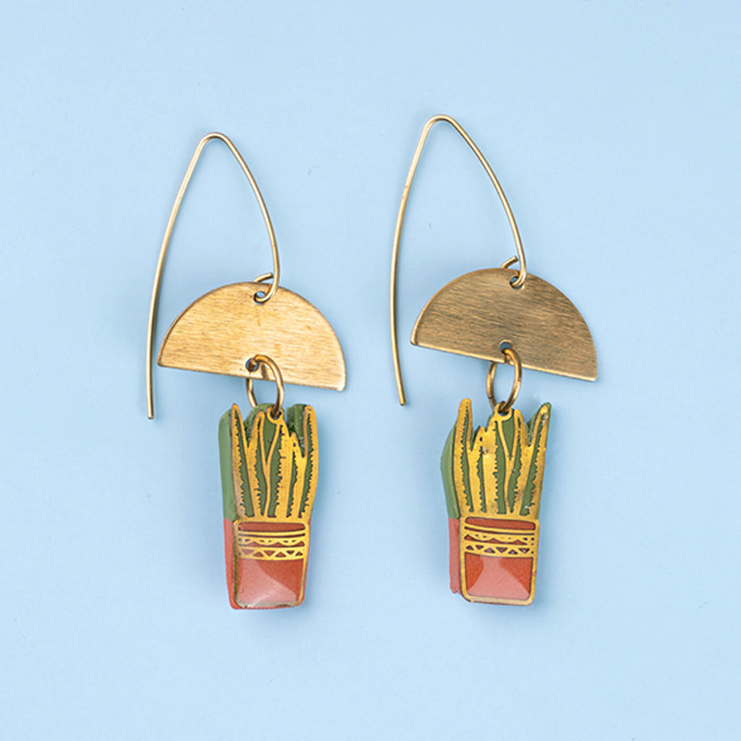 Handmade Clay Terracotta Plant Pot Dangler Earrings