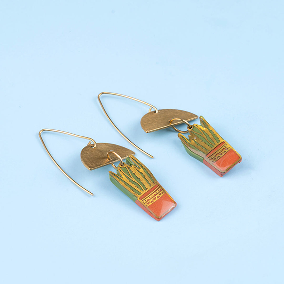 Handmade Clay Terracotta Plant Pot Dangler Earrings