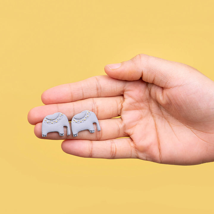 Handmade Clay Elephant Stud Earrings