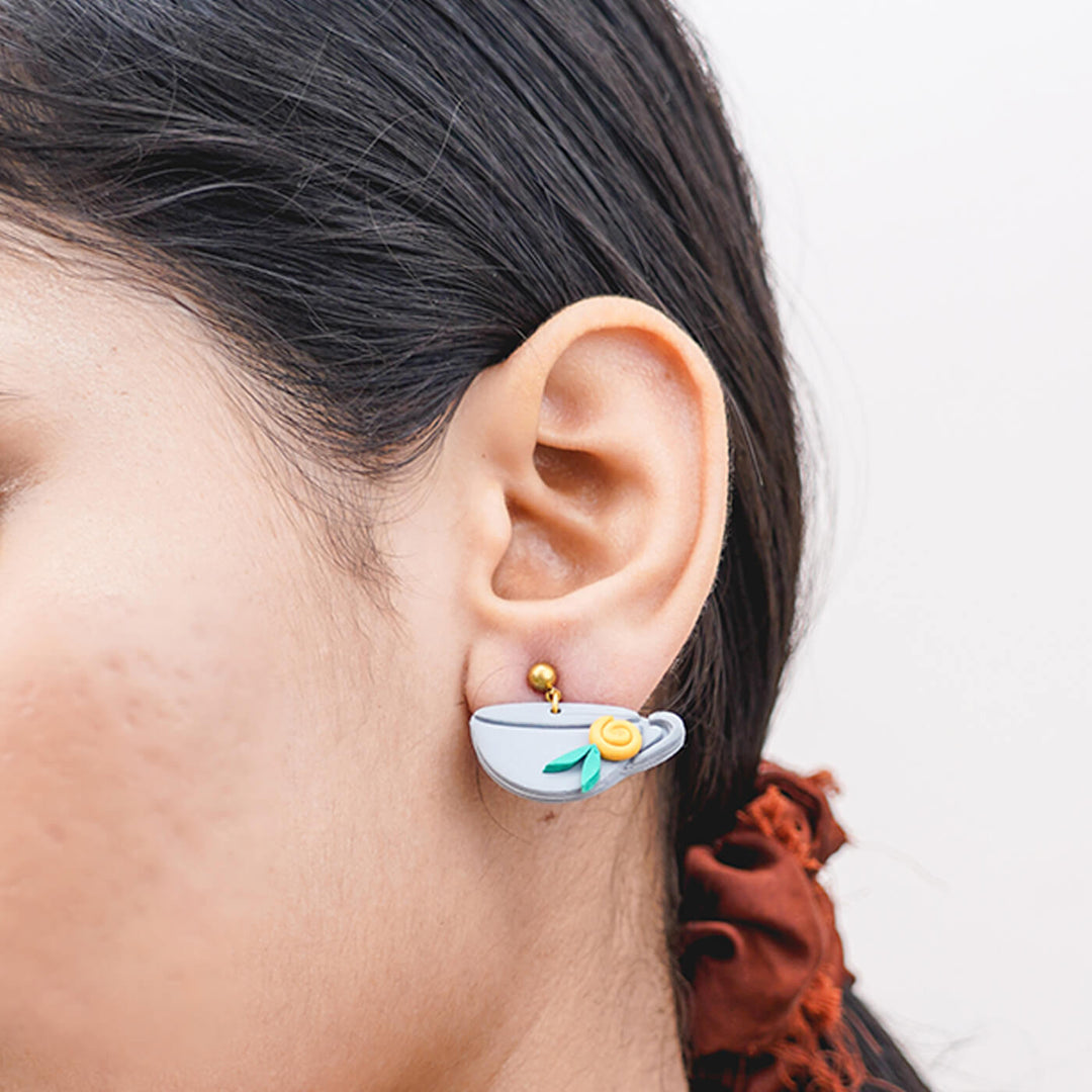 Handmade Clay Tea Cup Dangler Earrings