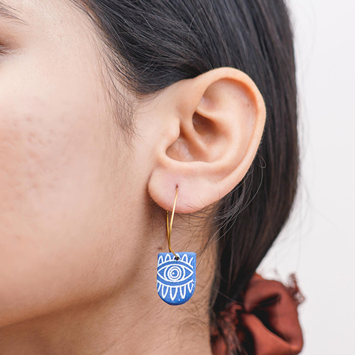 Handmade Clay Evil Eye Hoop Earrings
