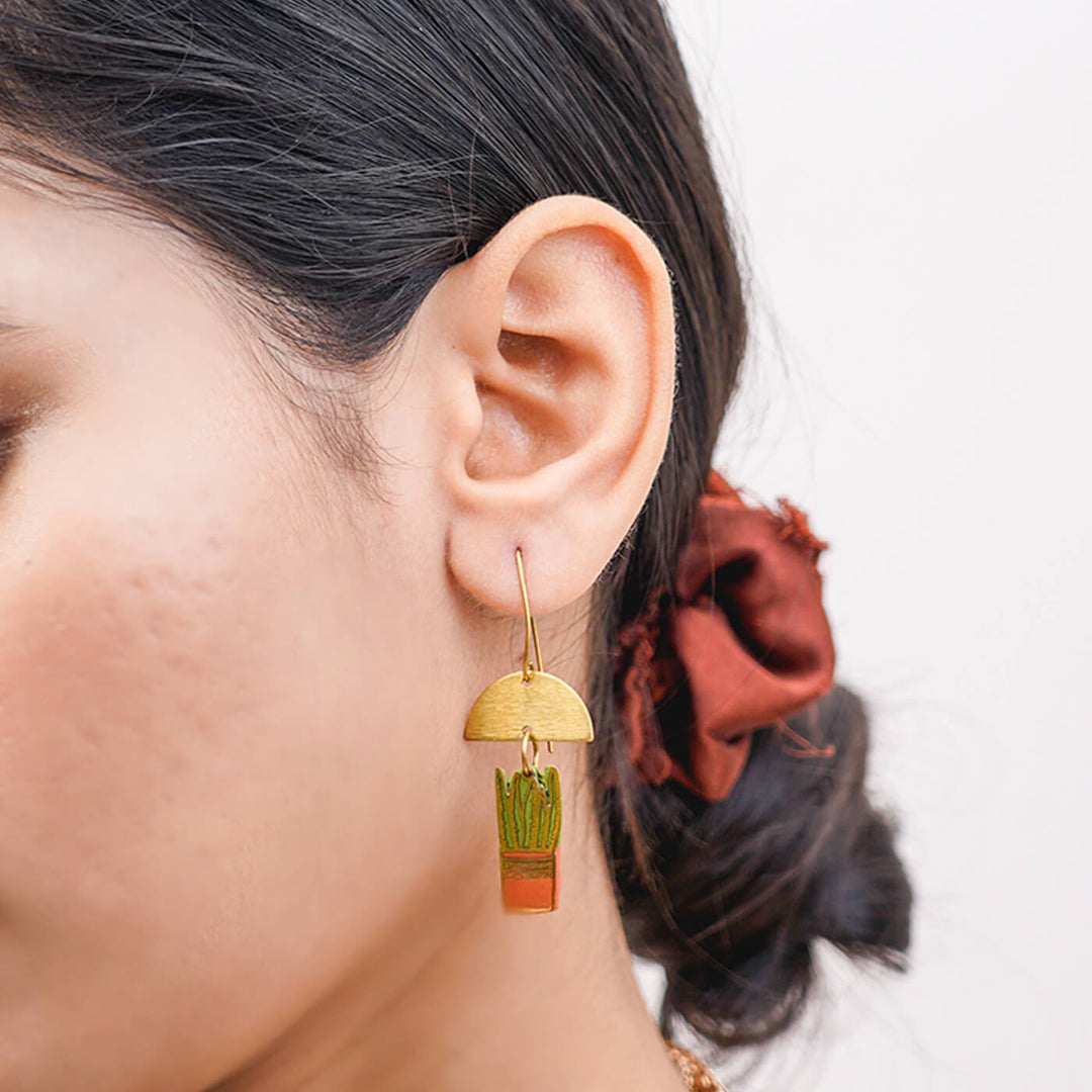 Handmade Clay Terracotta Plant Pot Dangler Earrings