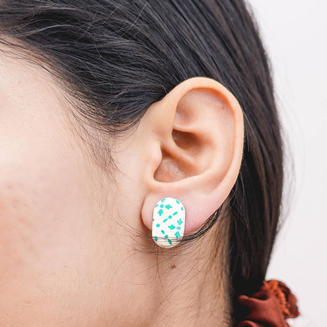 Handmade Clay Indie Oval Stud Earrings