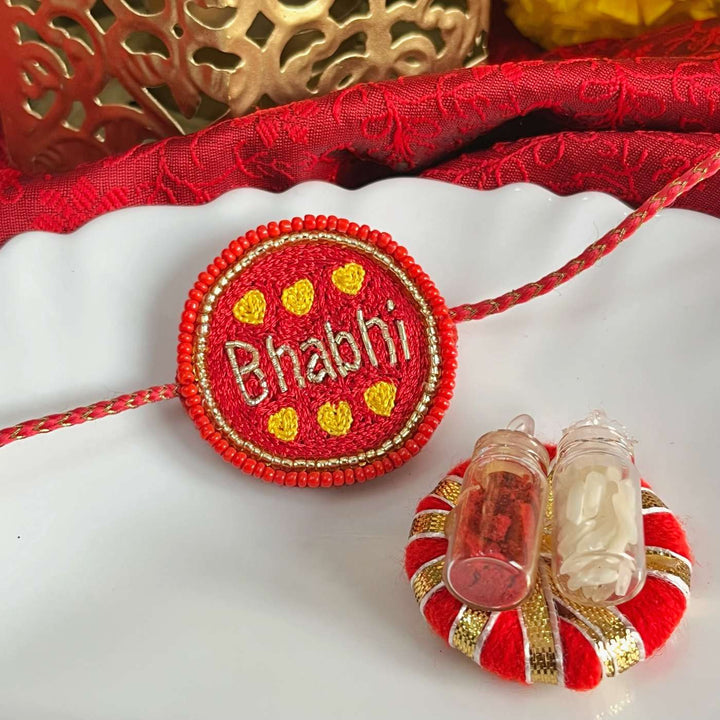Handmade Beaded Bhabhi Rakhi With Roli Chawal