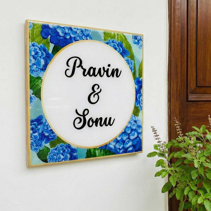 Personalized Blue Hydrangea Theme Resin Name Plate