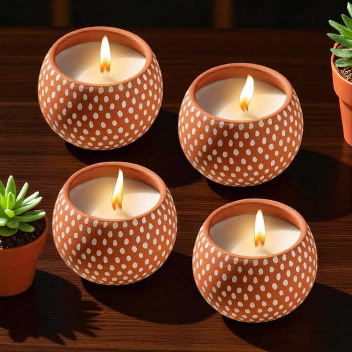 Set of 4 | Hand-Painted Stars Terracotta Soy Wax Candle
