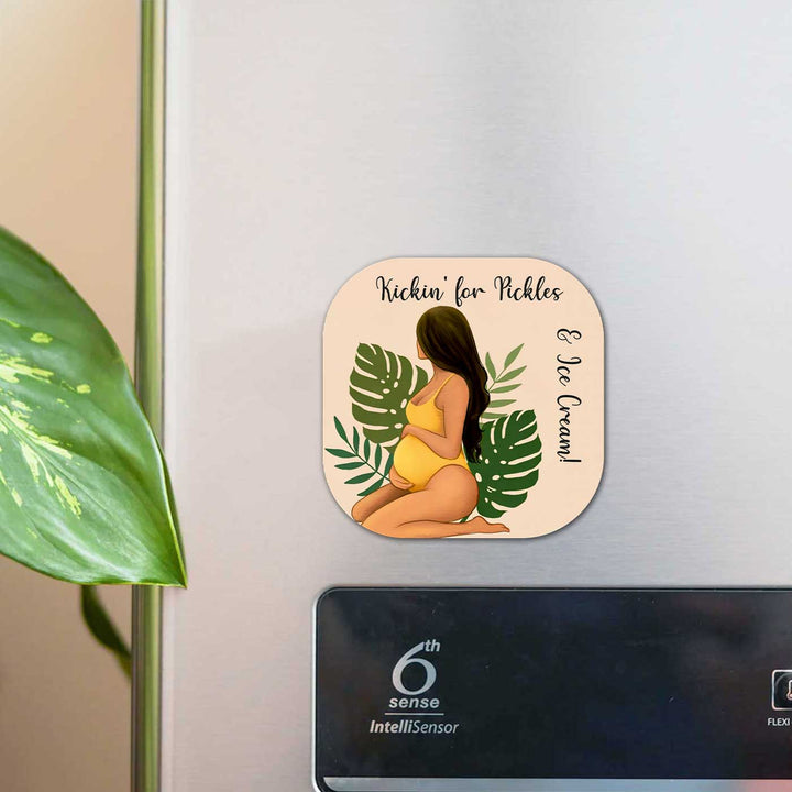 Hand-Painted Kickin For Pickles Theme MDF Wood Fridge Magnet For Mom To Be