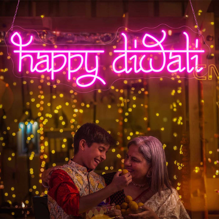 Handmade "Happy Diwali" Neon Light Sign Board for Festive Home Celebration Decor
