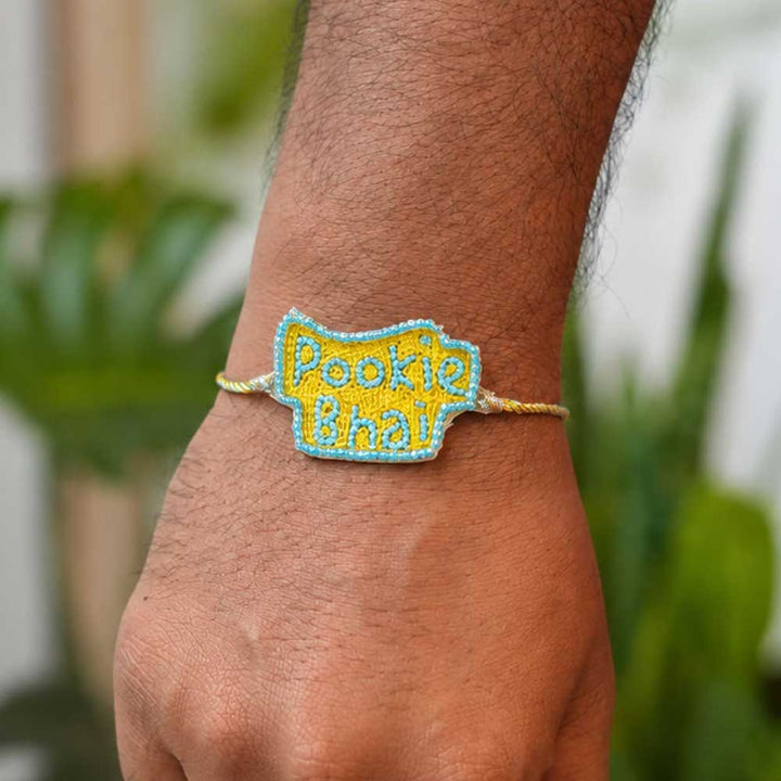 Handmade Beaded Pookie Bhai Theme Rakhi With Roli Chawal For Brother