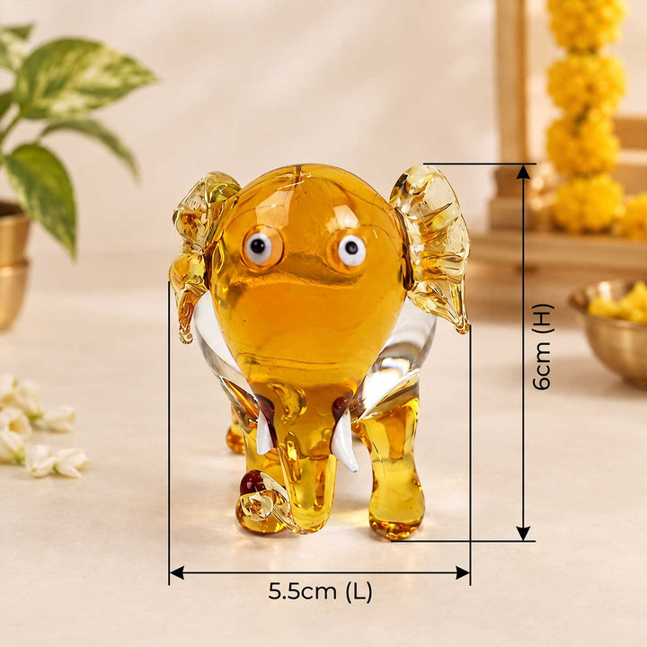 Handmade Blown Glass Amber Elephant Miniature Figurine For Decor