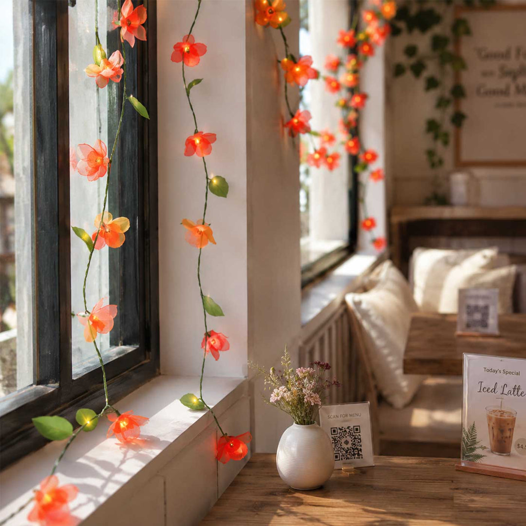 3m, 38 Bulbs | Handcrafted Red & Peach Tissue Flower LED Fairy Lights