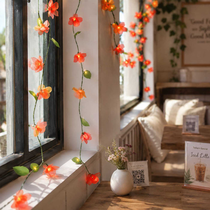 3m, 38 Bulbs | Handcrafted Red & Peach Tissue Flower LED Fairy Lights