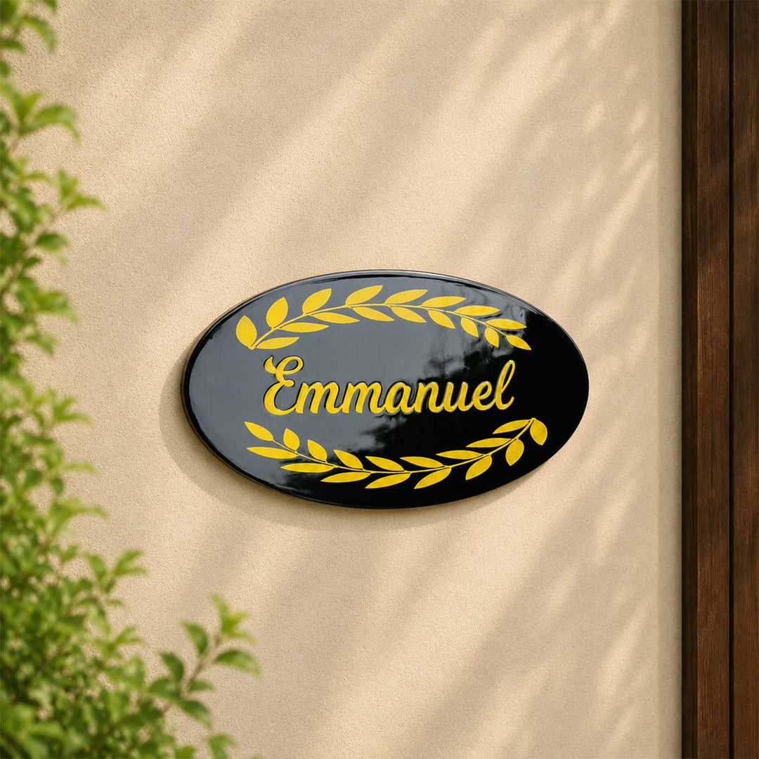 Oval Black Coloured Personalized Acrylic & Resin Name Plate For Home