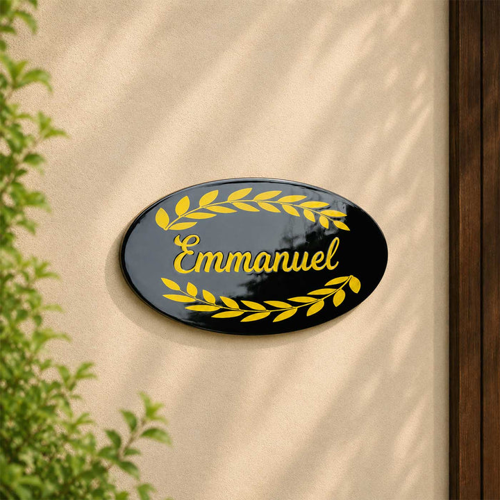 Oval Black Coloured Personalized Acrylic & Resin Name Plate For Home