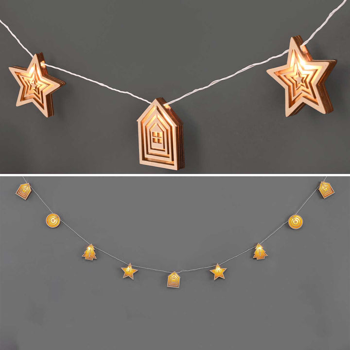 Decorative Birch Wood 3D Jonah House & Star Fairy Light