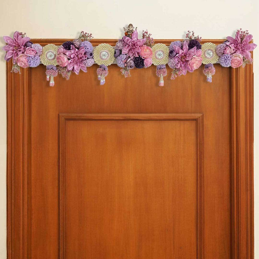 Handmade Beaded Violet Floral Design Jute Toran