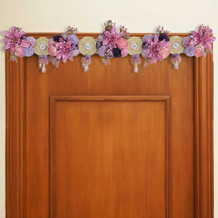 Handmade Beaded Violet Floral Design Jute Toran