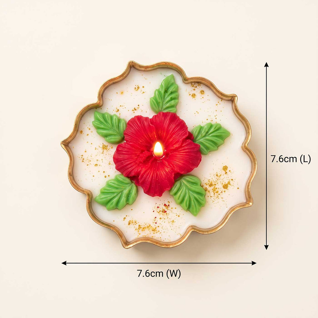 Handmade Hibiscus Flower Soy Wax Scented Iron Urli Candle For Festive Decor