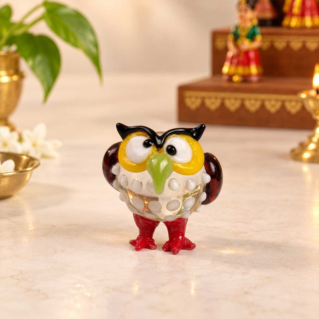 Handmade Blown Glass Mini Spotted Owl Figurine For Decor
