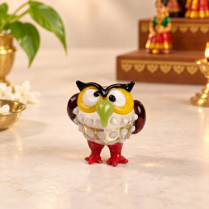 Handmade Blown Glass Mini Spotted Owl Figurine For Decor