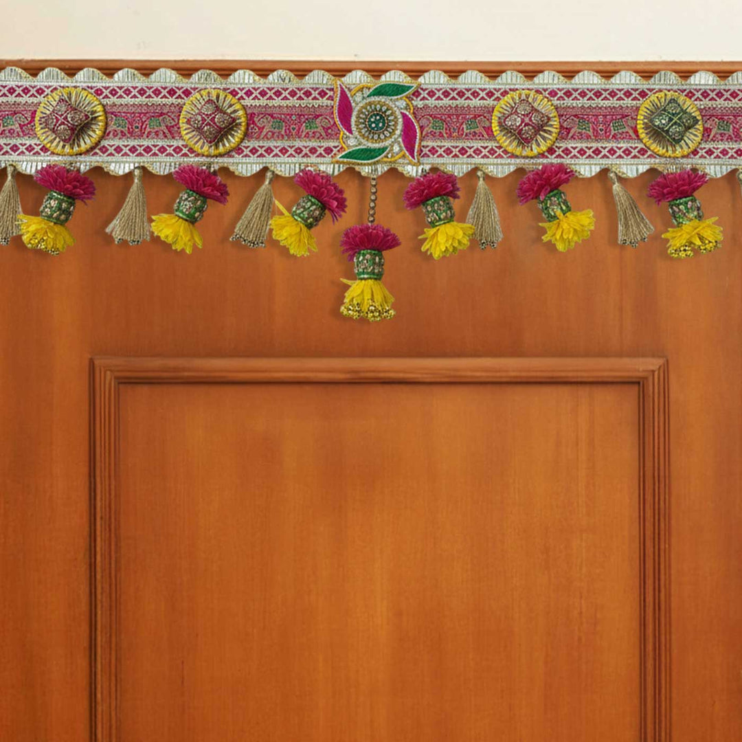 Handmade Embroidered Swastik Design Jute Toran