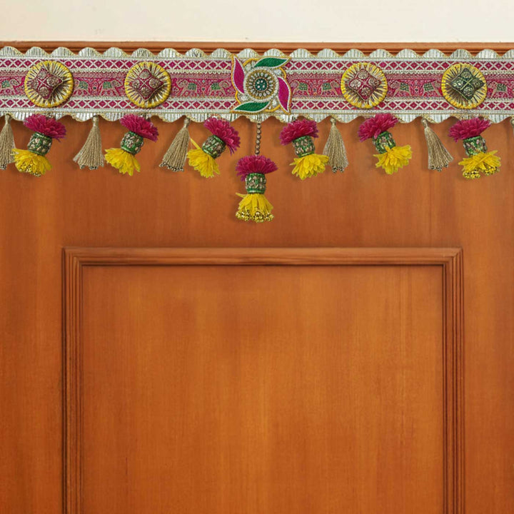 Handmade Embroidered Swastik Design Jute Toran