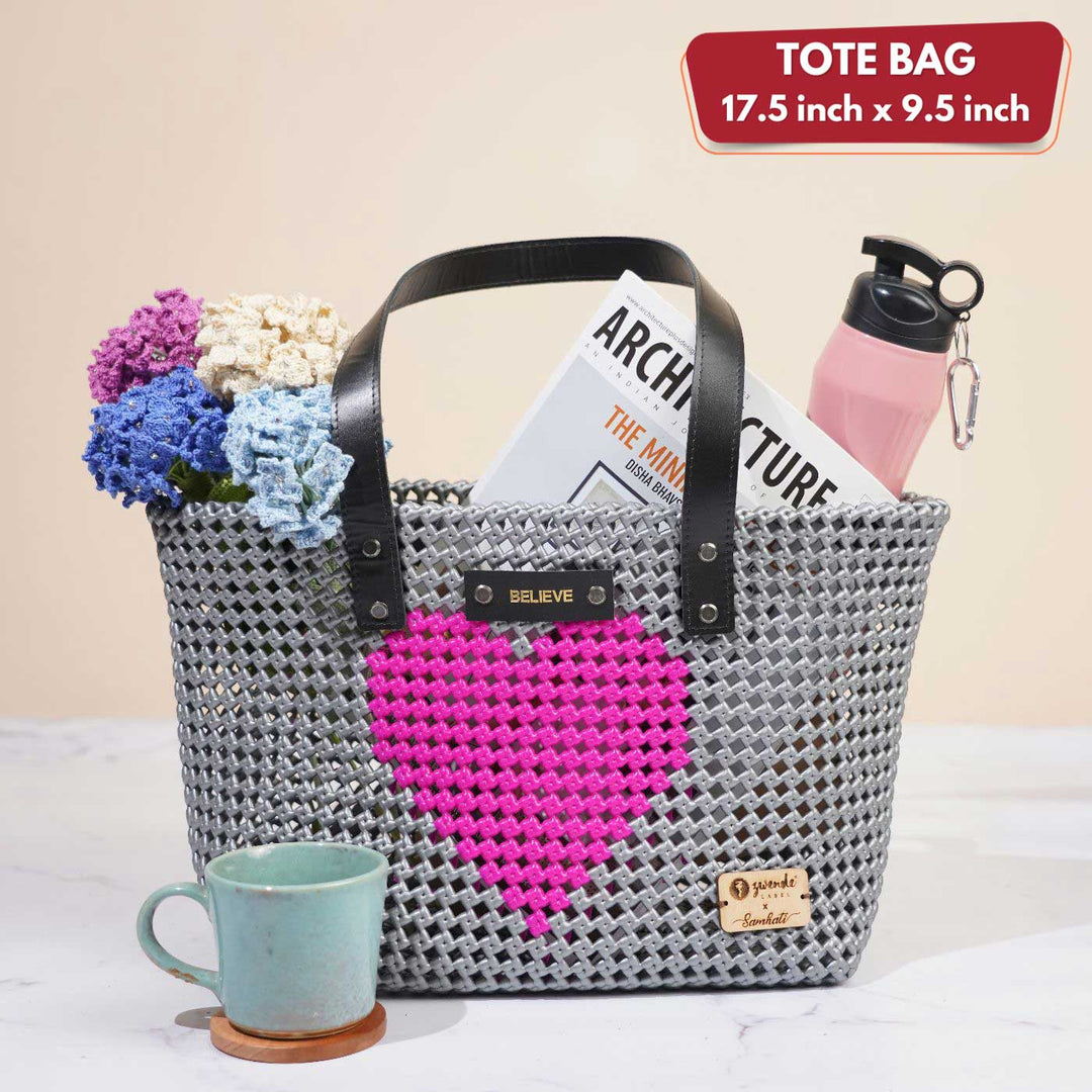 Grey Heart Mukhya Knot Handmade Koodai Tote Bag