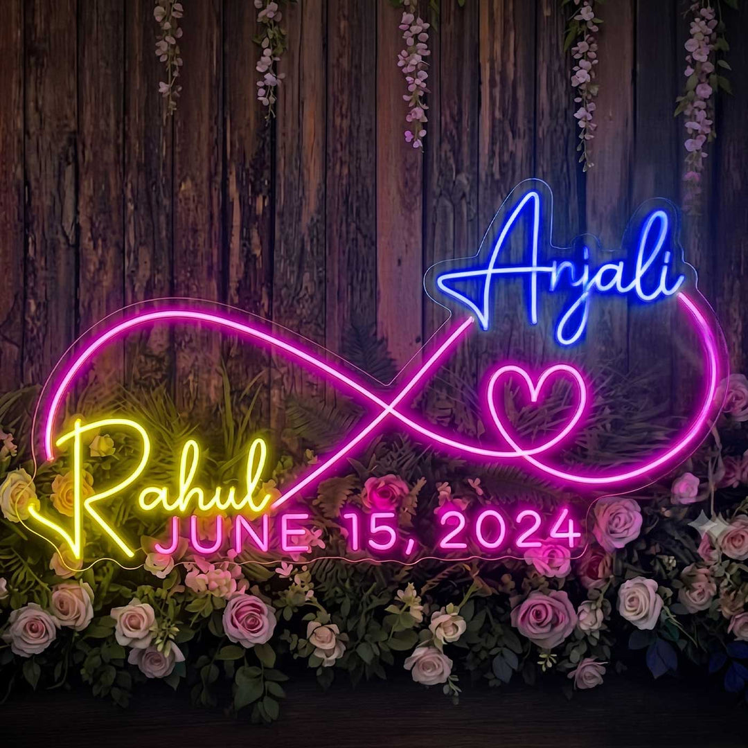Personalized Infinity Couple Neon Light Sign Board with Names and Date Decor