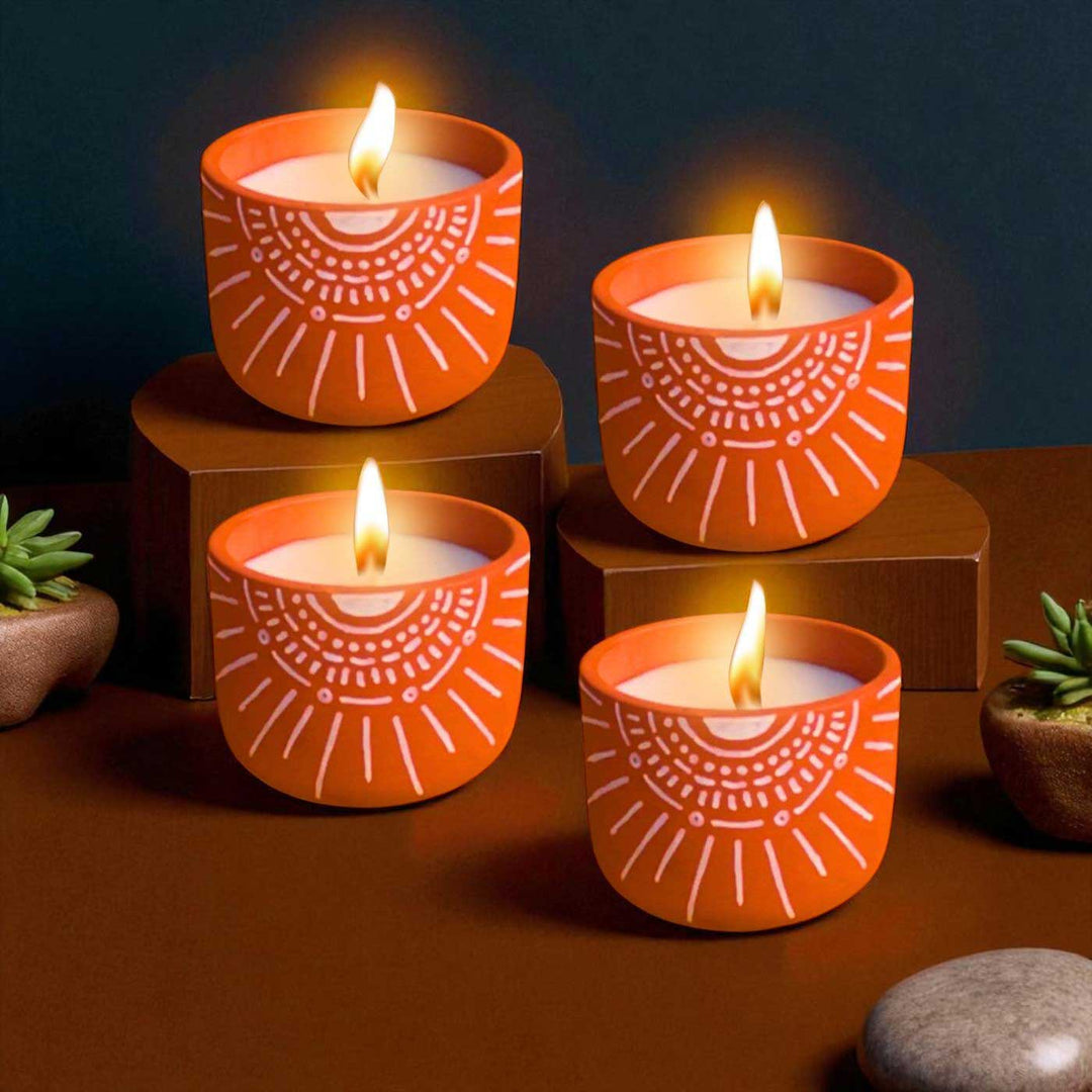 Set of 4 | Hand-Painted Solara Terracotta Soy Wax Candle