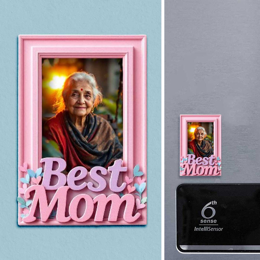 Printed "Best Mom" Polaroid Theme Acrylic Fridge Magnet