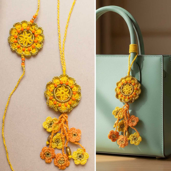 Intricate Crochet Soul Stich Bhaiya Bhabhi Rakhi-Lumba Set With Roli Chawal | Set of 2