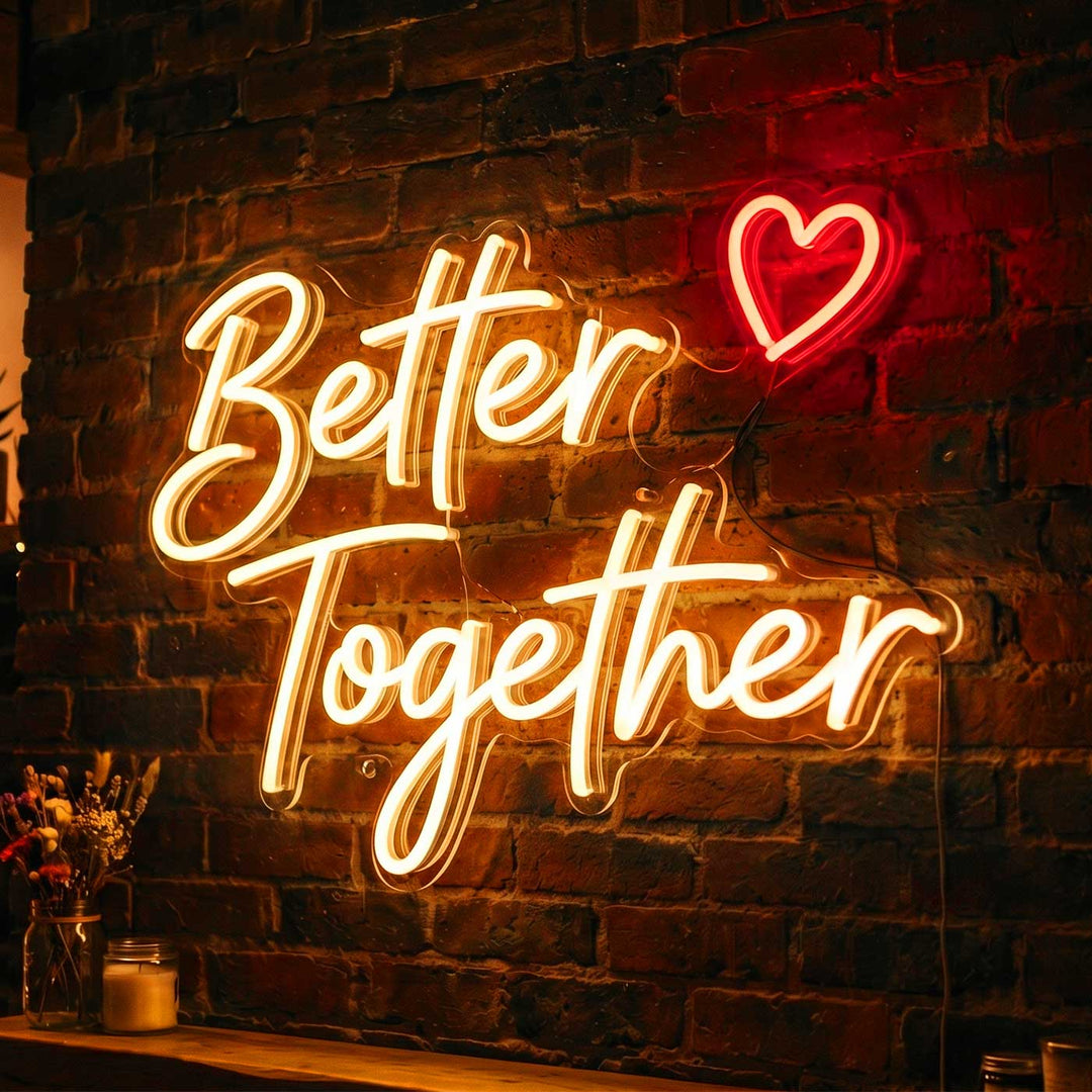 Personalized Handmade "Better Together" Neon Light Sign Board With Heart for Couple Decor