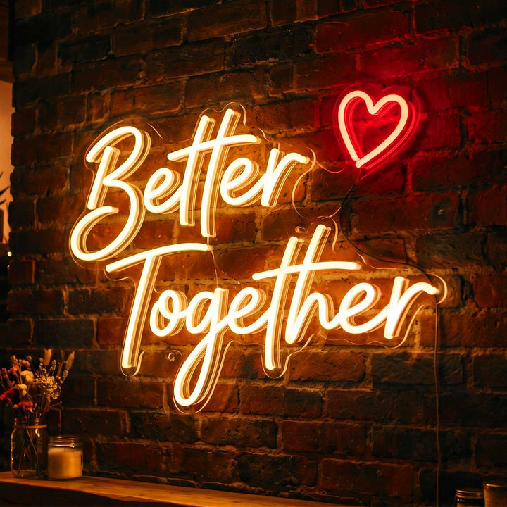 Personalized Handmade "Better Together" Neon Light Sign Board With Heart for Couple Decor