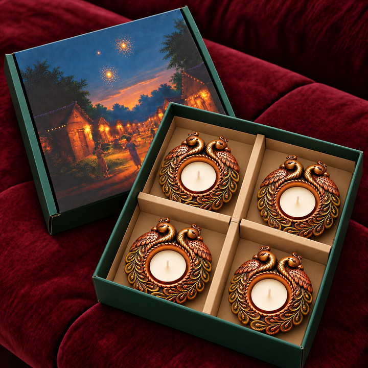 Handmade Couple Peacock Terracotta Tealight Holder | Set Of 4