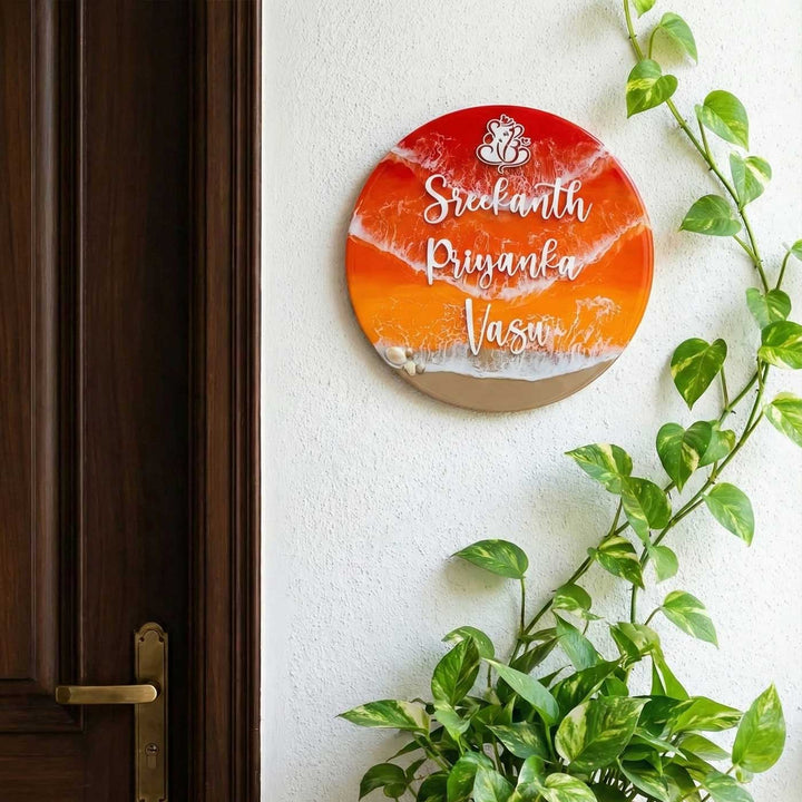 Personalized Orange Ganesha Theme Resin Name Plate