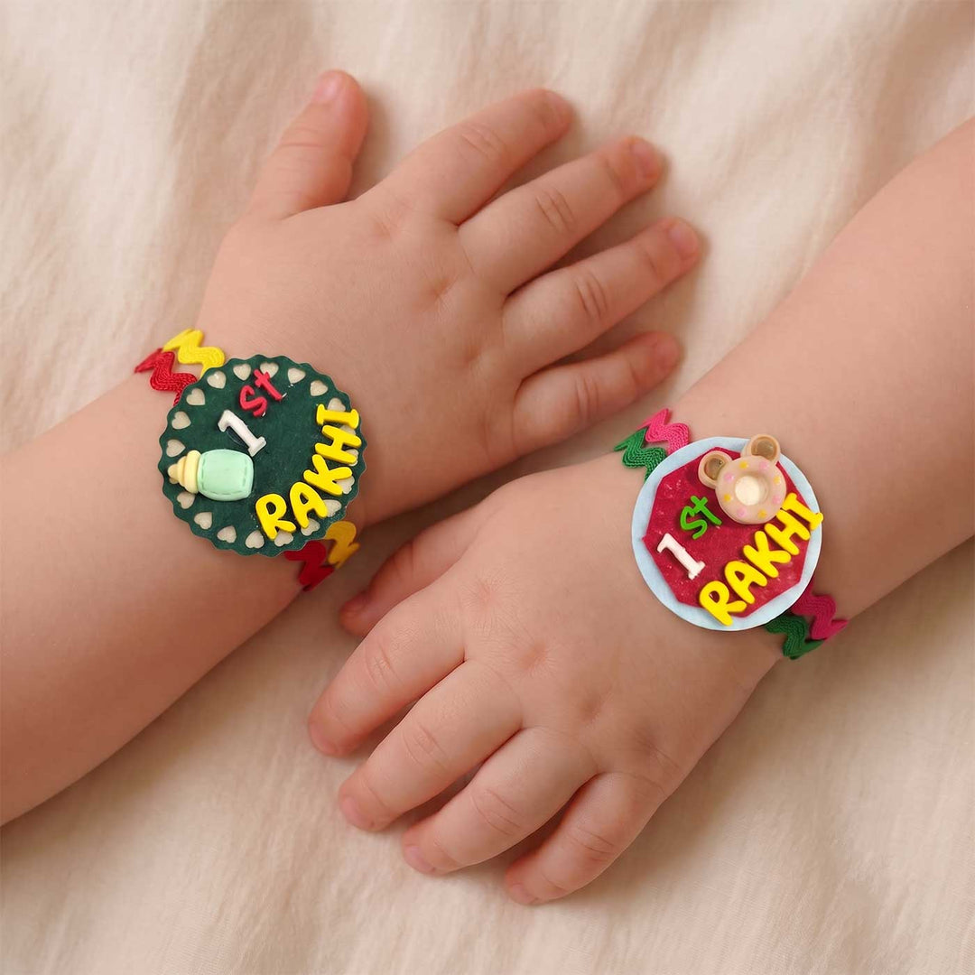 Handmade "1st Rakhi" Felt Kids Rakhi Set With Roli Chawal For Twins | Set of 2