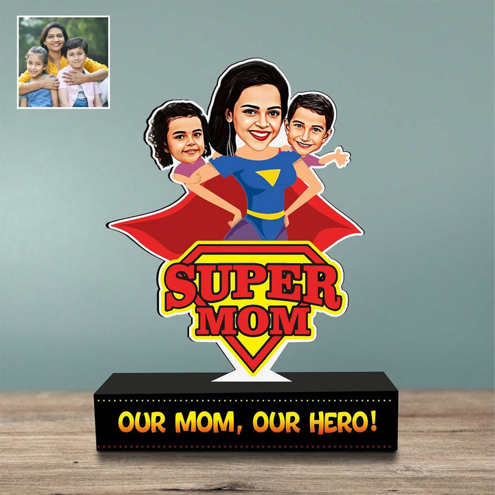 Photo Personalized "Super Mom" Theme MDF Wood Caricature Cutout For Mothers