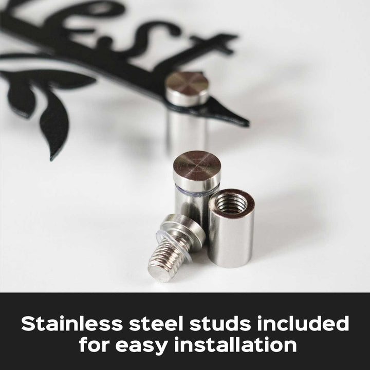 Personalized Modern Weatherproof Name Plate With House Number - Installation Hardware Close-up