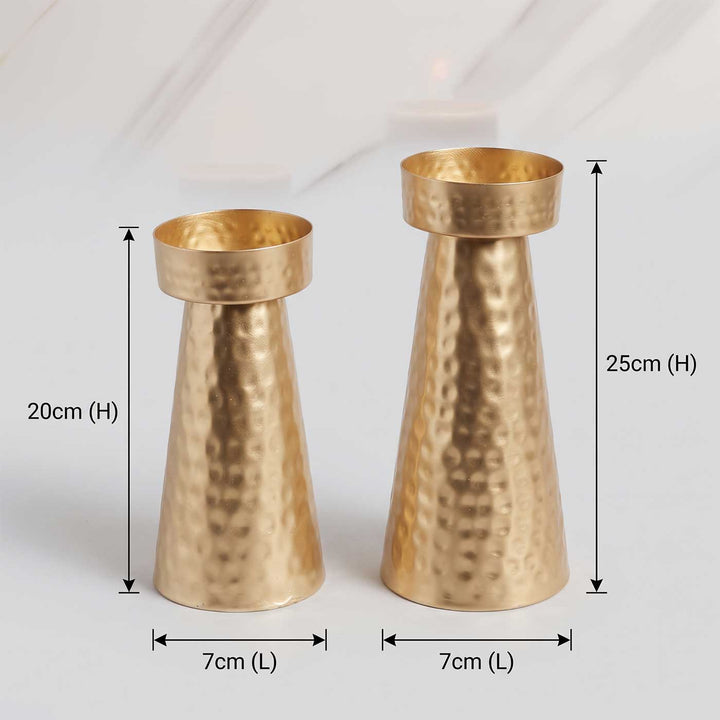 Set of 2 | Handmade Gold & Black Cone Metal Tealight Holders For Festive Decor