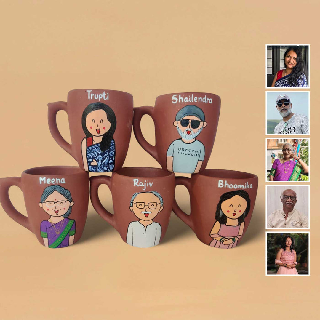 Handpainted Personalised 3D Terracotta Mug with Caricatures
